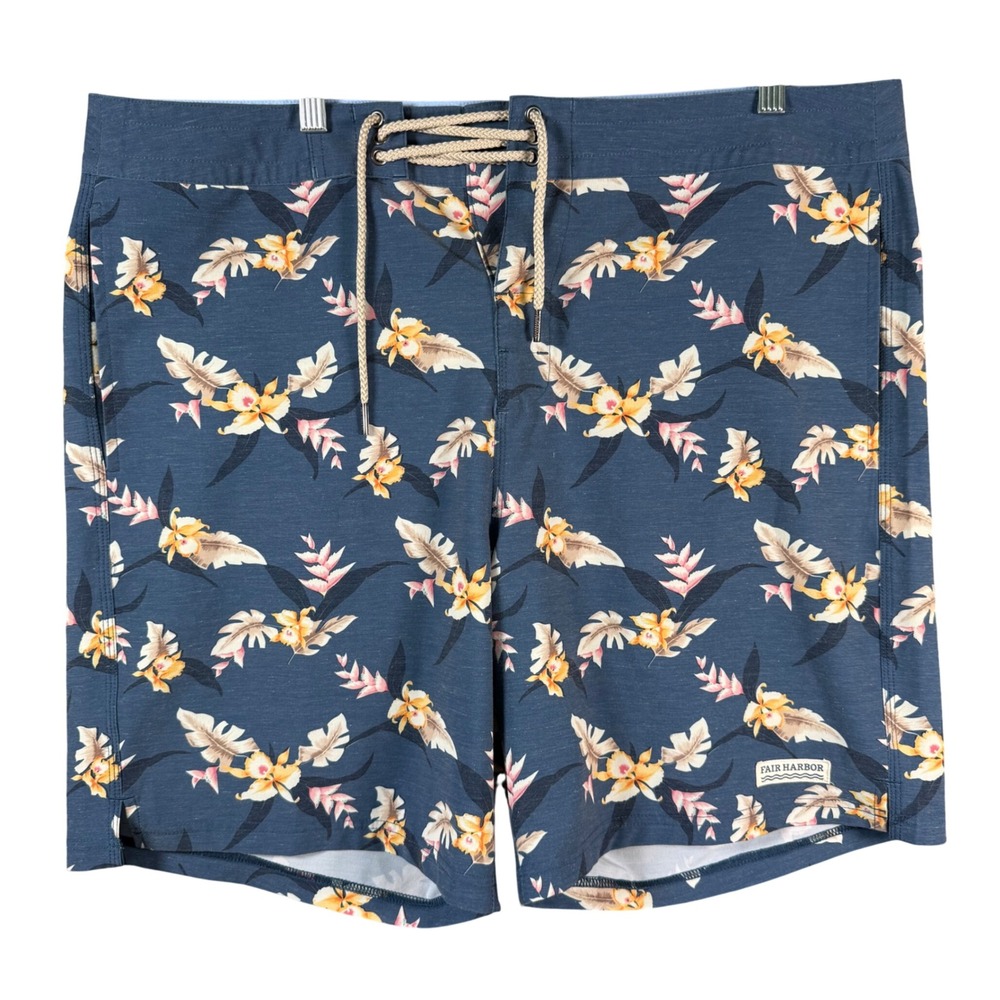 Fair Harbor Tropical Twilight Board Shorts Mens 38 Blue Floral Recycled Stretch